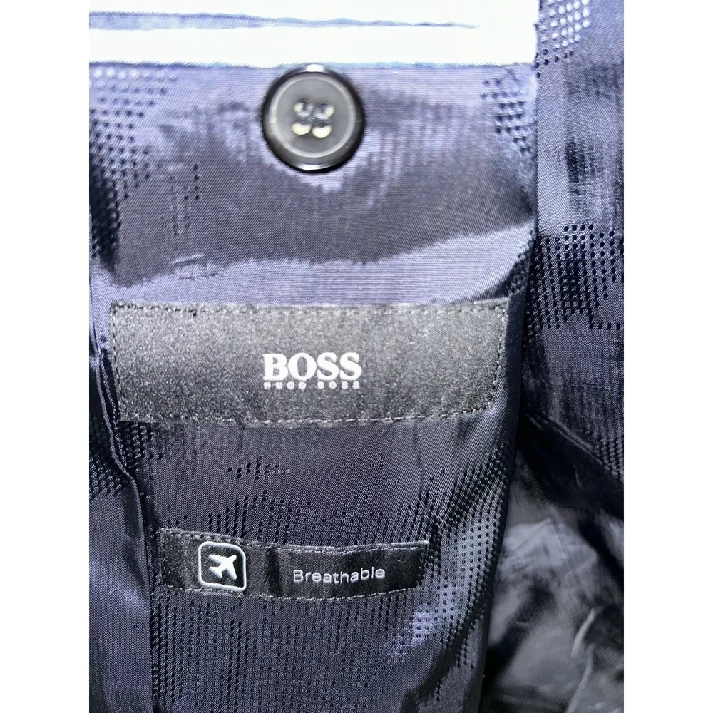 Hugo Boss 2 Piece Breathable Suit Mens 42r Pants 34x30 check pattern blue